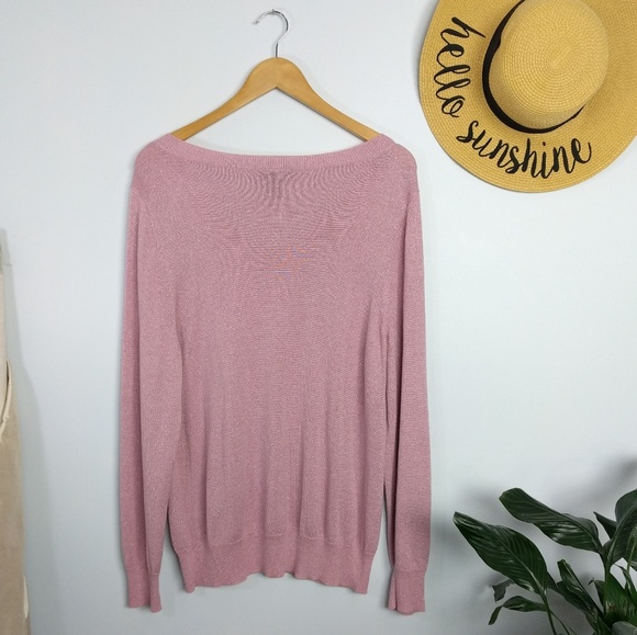 Lane Bryant Pink Metallic V Neck Sweater 18 20 - Picture 4 of 7